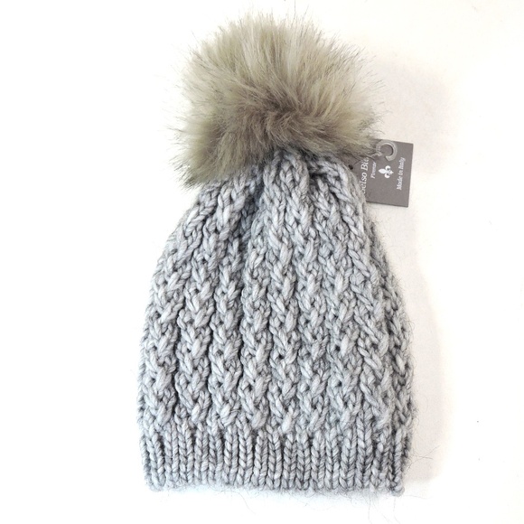 GELSO BIANCO ?? WOMEN\'S GREY WOOL/ALPACA WINTER POM POM HAT